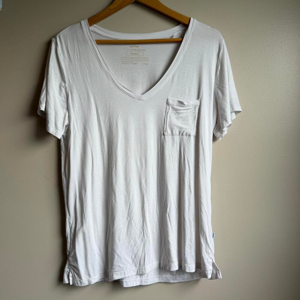 Little Sleepies White V Neck Pocket Tee Bamboo Loungewear Unisex Size M